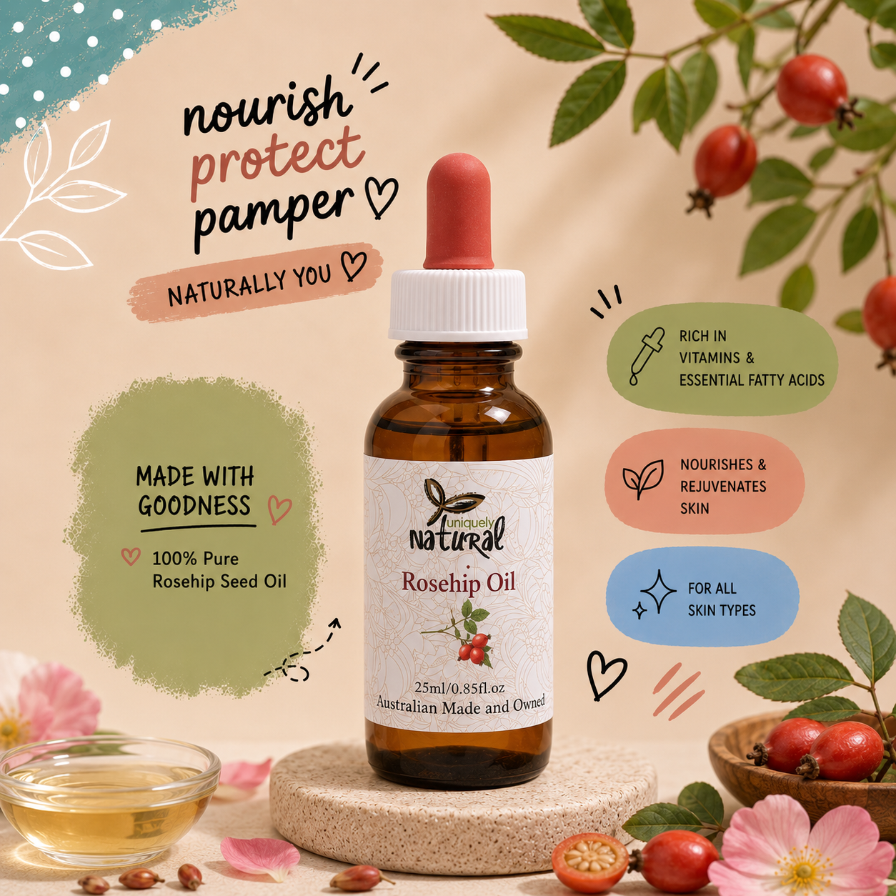 Natural Rosehip Oil 25ml: Skin Nourishment